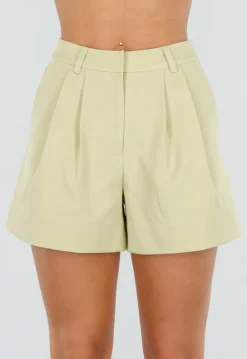 Pistache Groene Plooi Short met Elastische Taille