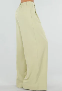 Pistache Groene Tall Wide Leg Broek met Plooien