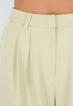 Pistachegroene Wide Leg Broek met Plooien