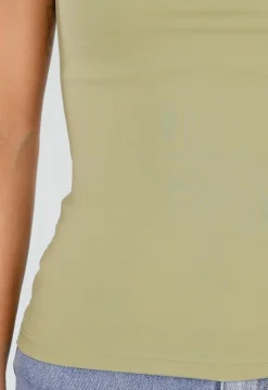 Pistache Stretch T-Shirt met Ronde Hals en Korte Mouwen