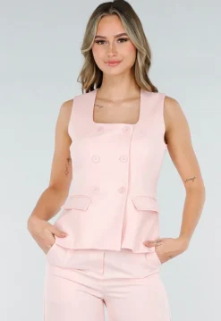 Poederroze Mouwloze Blazer Top