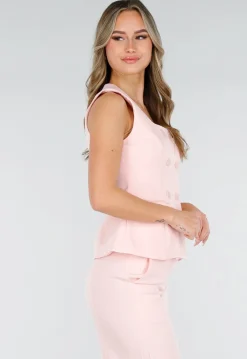 Poederroze Mouwloze Blazer Top