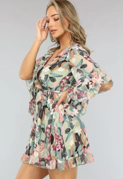 Print Skater Jurk met Flair Mouwen en Tailleband