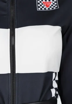 Race Kostuum met Wit Zwarte Bodysuit Geblokt Racepatroon met Stretch