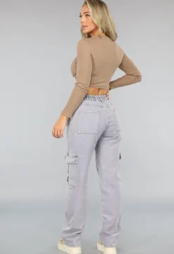 Rechte Denim Cargo Jeans met Hoge Taille