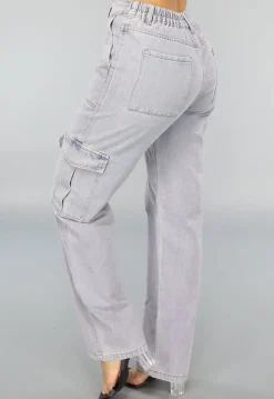 Rechte Denim Cargo Jeans met Hoge Taille
