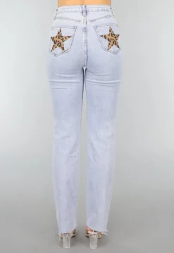 Rechte Jeans met Panterprint Sterren