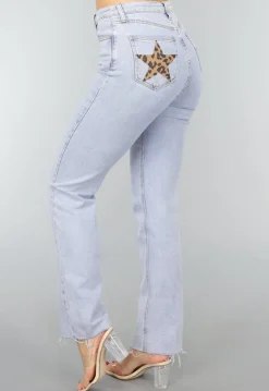 Rechte Jeans met Panterprint Sterren