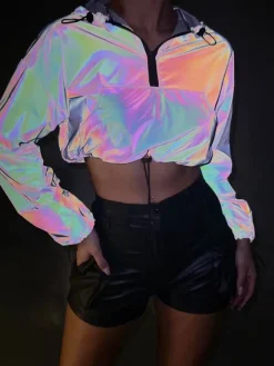 Reflecterend Cropped Windjack met Capuchon