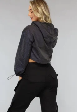 Reflecterend Cropped Windjack met Schubben Patroon met Capuchon