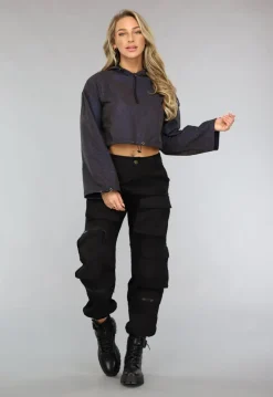 Reflecterend Cropped Windjack met Schubben Patroon met Capuchon