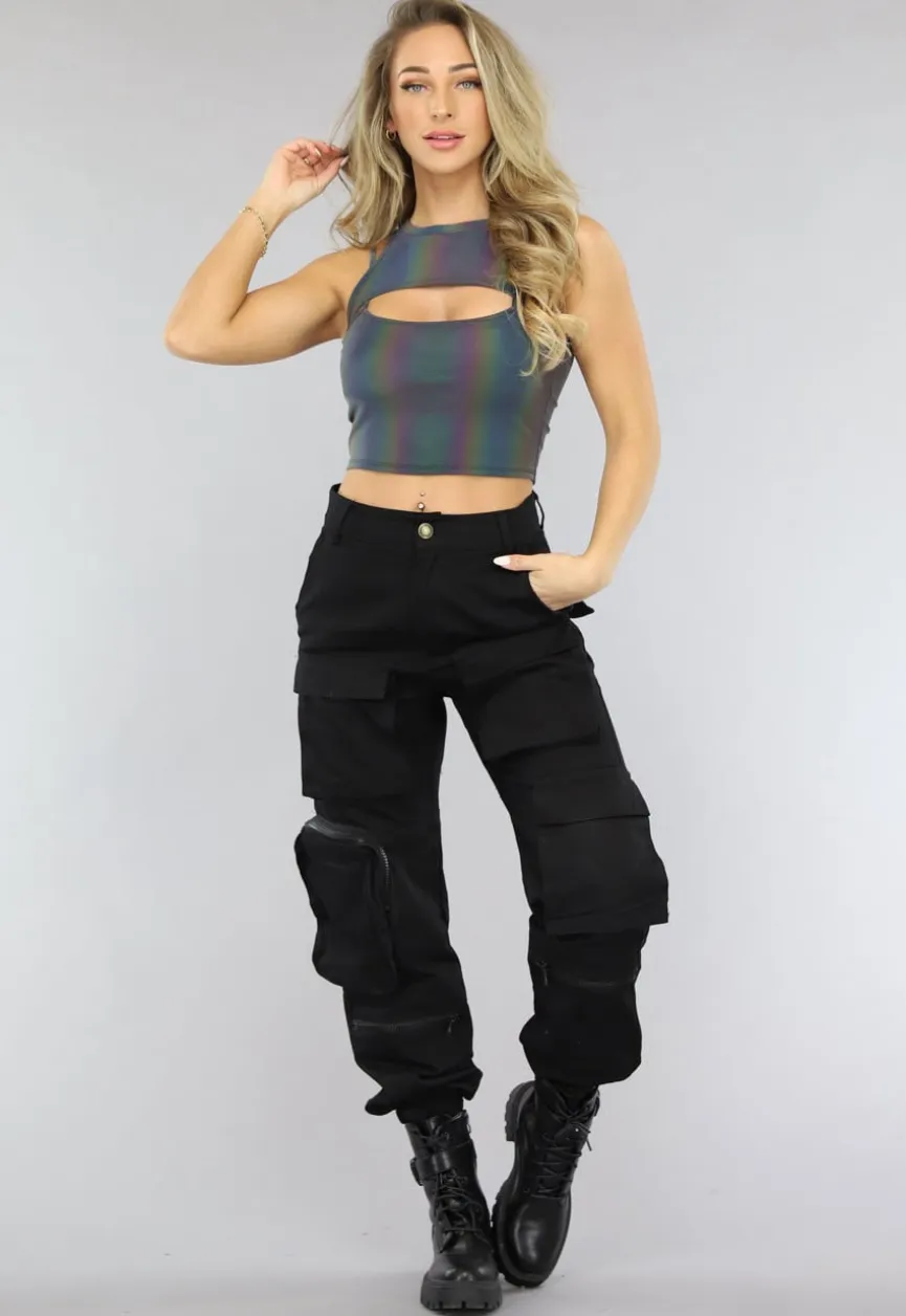 Reflecterende Crop Top met Spaghettibandjes