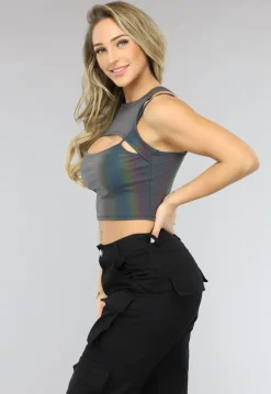 Reflecterende Crop Top met Spaghettibandjes