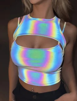 Reflecterende Crop Top met Spaghettibandjes
