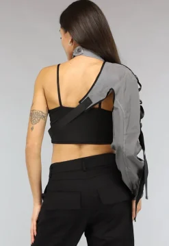 Reflecterende One Sleeve Top met Choker en Gesp Details