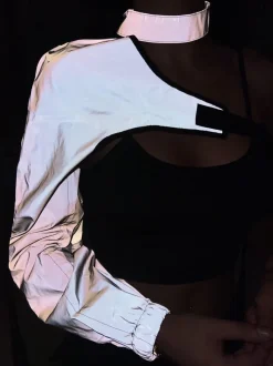 Reflecterende One Sleeve Top met Choker en Gesp Details