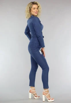 Retro Look Donkerblauwe Jumpsuit met Tailleband
