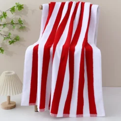 Retro Rood-Witte Katoenen Handdoek van Zachte Badstof