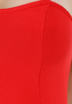 Rode Asymmetrische One Shoulder Bodycon Mini Jurk