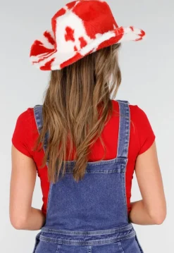 Rode Cowboyhoed met Koeienprint van Faux Fur