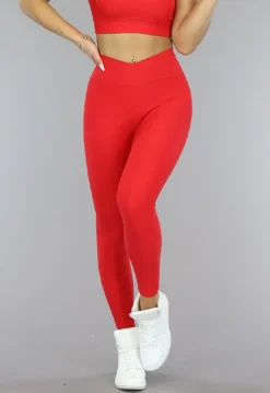Rode Fijne Rib Sport Legging