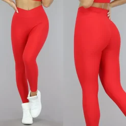 Rode Fijne Rib Sport Legging