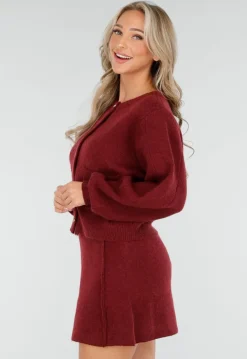 Rode Gebreide 2-Piece Set met Vest en Rok