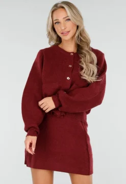 Rode Gebreide 2-Piece Set met Vest en Rok