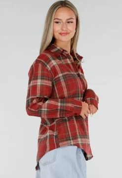Rode Geruite Blouse met Lange Mouwen en Iconic Club Tekst