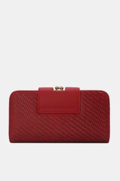 Rode Gevlochten Clutch van Imitatieleer met Gouden Schouderketting