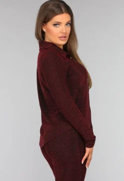 Rode Glitter Blouse met Zigzag Patroon