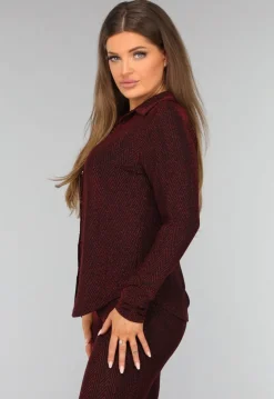 Rode Glitter Blouse met Zigzag Patroon