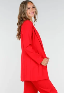 Rode Half Lange Blazer met Stretch