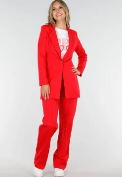Rode Half Lange Blazer met Stretch