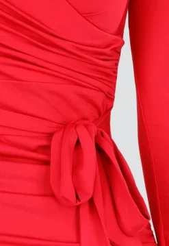 Rode Jurk met Overslag, Ruches en Stretch