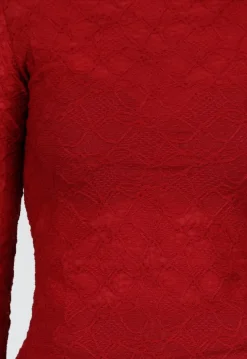 Rode Kant Stretch Top met Lange Mouwen en Hoge Hals