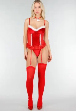 Rode Kerst Lingerie Set met Jarretels