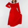 Rode Kerst Maxi Jurk met Riem en Kerstmuts