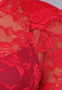 Rode Lace Stretch Jumpsuit met Rechte Pijpen