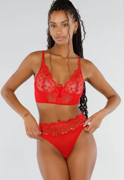 Rode Lingerie Set met Hartjes Mesh en Hoge Taille Slip