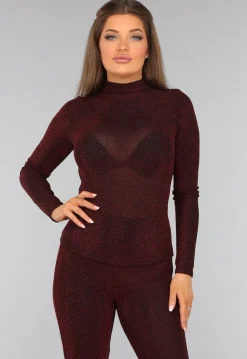 Rode Longsleeve Top met Zigzag Patroon