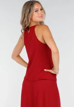 Rode Maxi Set met Hooggesloten Top en Stretch