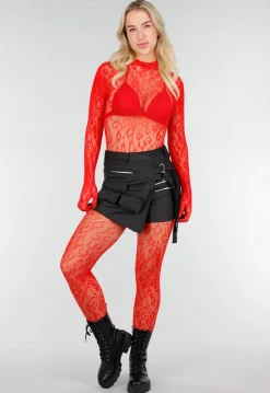 Rode Mesh Bodystocking met Open Rug en Stretch