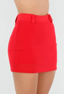 Rode Mesh Skort met Stretch en Riemlussen