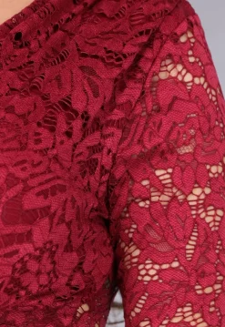 Rode Padded Lace Bodysuit met Lange Mouwen