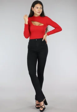 Rode Rib Bodysuit met Uitsnede