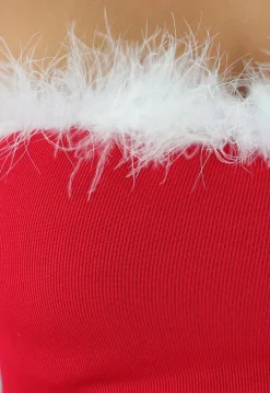 Rode Ribstof Ruffle Kerst Jurk