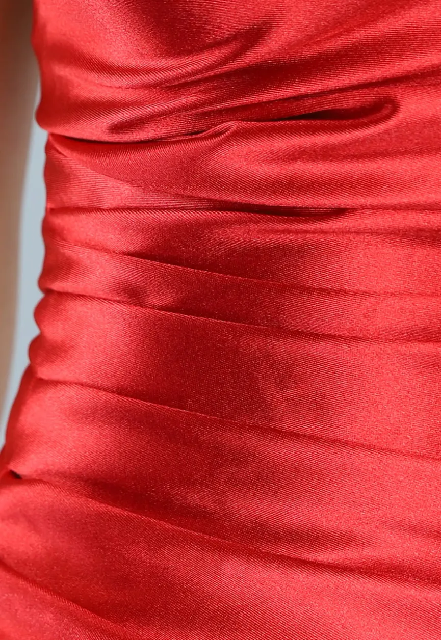 Rode Satijnen Avondjurk met One Shoulder