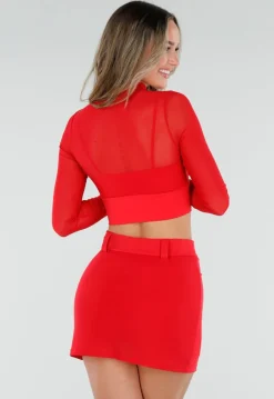 Rode Sportieve Mesh Top met Ingewerkte Pads