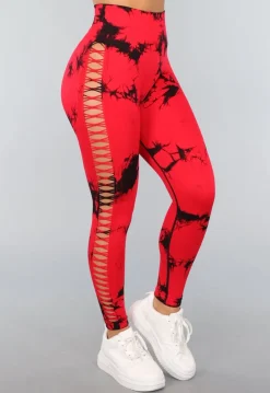 Rode Sportlegging met Cut Out en Vlek Print